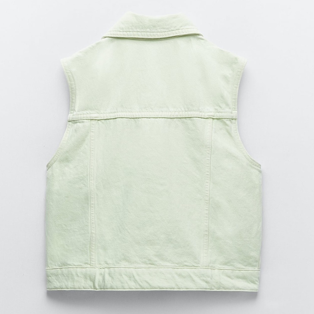 NWT. Zara Apple Green Denim Cropped Vest. Size XS. - Picture 6 of 9